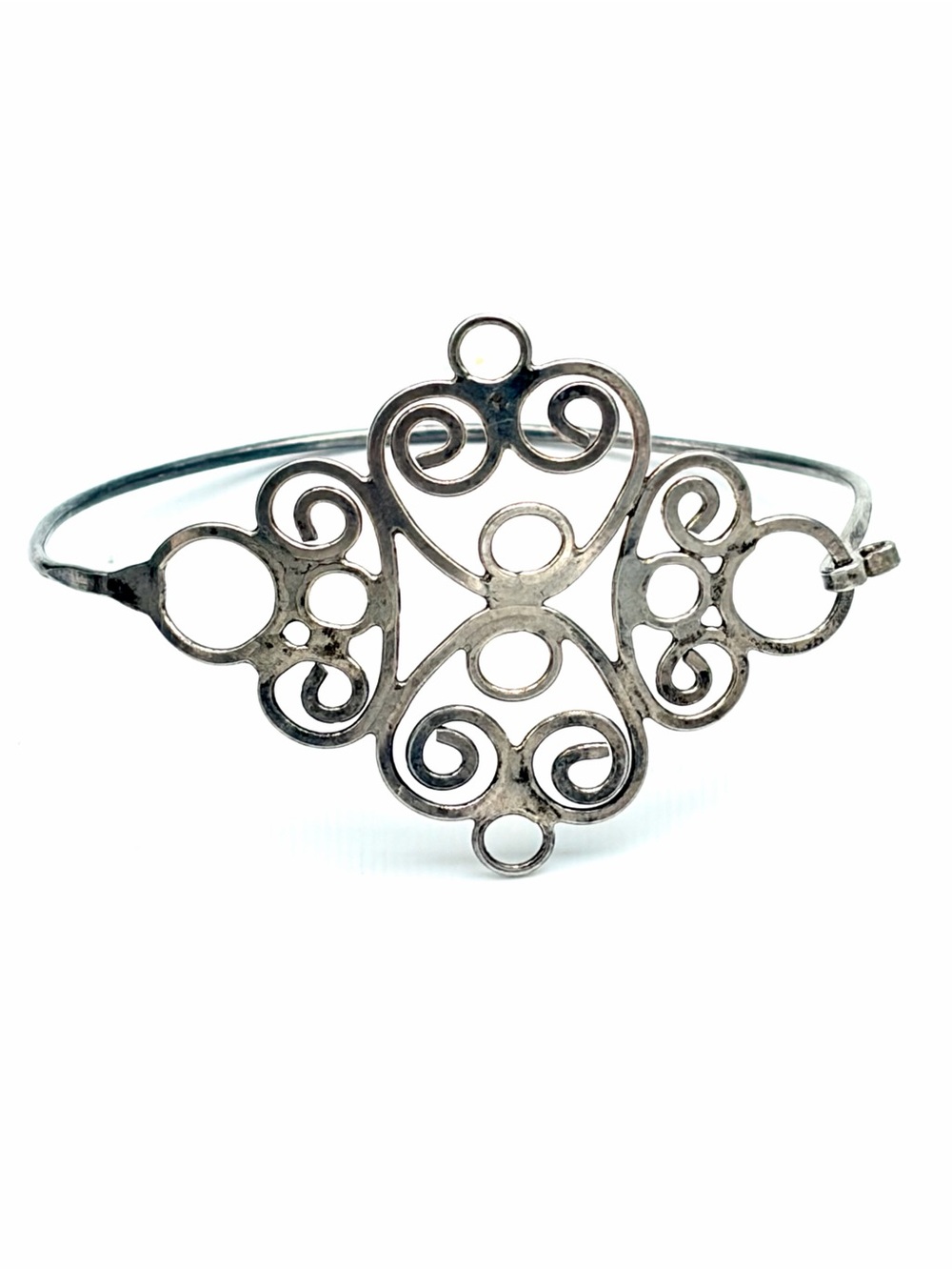 Silver Filigree Openwork Cuff Bracelet - Elegant Women's Jewelry, Vintage